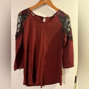 Maurices Burgundy Lace Accent top